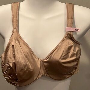 Light Purplish Beige Elegant Satin Embroidered Floral Underwire Bra 38D